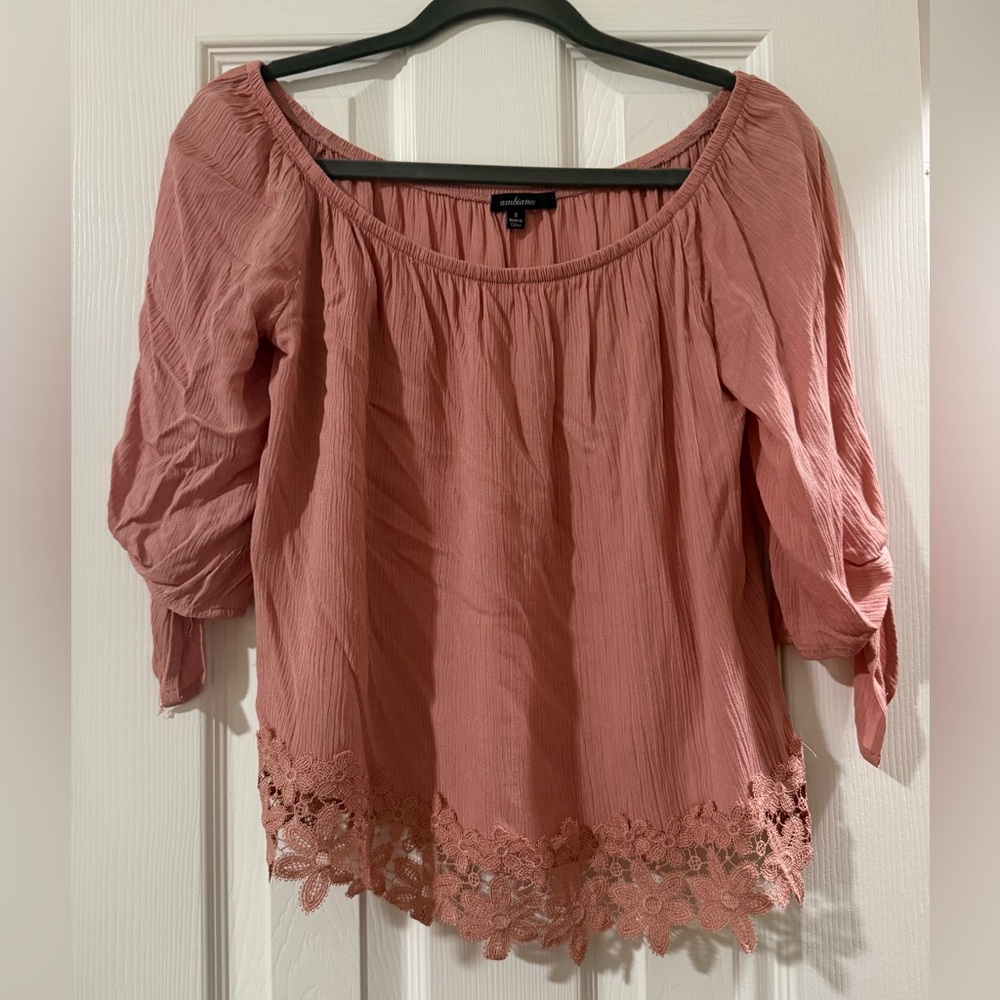 Ambiance Dusty Rose Top with Lace Trim